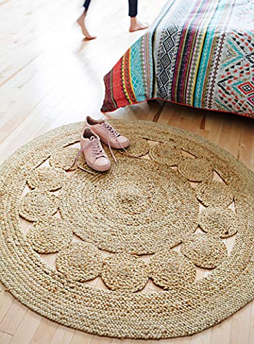 Jai Shri Shyam Jute Round Shape Single Piece Floor Rug/Fancy Door Mats_90X90 cm_Natural