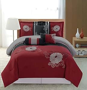 Amazon.com: 7 Pc Embroidery set Fancy Linen Red Black Grey ...