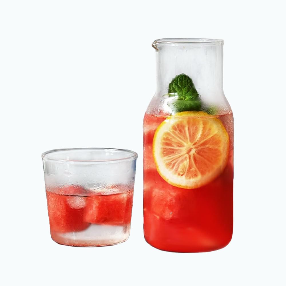 Bedside Water Carafe and Glass Set, Night Carafe Set, Mouthwash Bottle, Clear Glass Pitcher for Ice Tea and Beverage, Bedroom Nightstand, Bathroom, Kitchen, 500mL (Transparent)