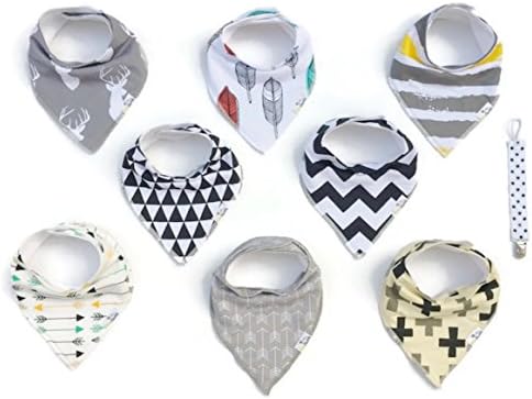 Bandana Baby Bibs by Babee Essentials: 8-Pack Unisex Boys Girls Teething & Drooling Bibs For Newborns, Infants & Toddlers–Hypoallergenic, Highly Absorbent 100% Organic Cotton–Pacifier Clip Included