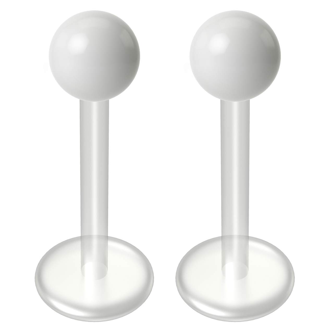 2pc White Labret Bar 16g 1.2mm Flexible Studs Bioplast Clear Plastic Bioflex Monroe Piercing Jewellery 10mm