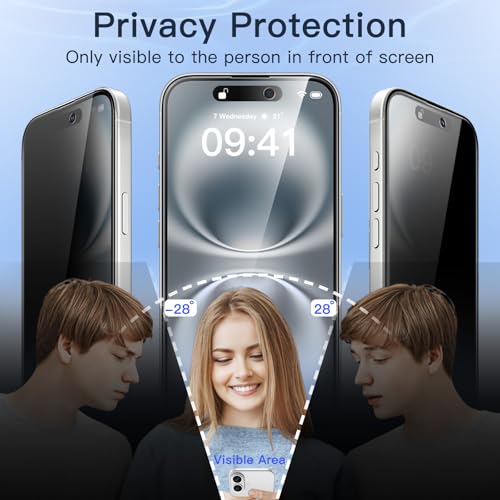 JETech Full Screen Privacy Screen for iPhone 16 6.1 Inch, Black Edge Anti-Spy Tempered Glass Screen Protector with Easy Installation Tool, Does Not Influence the Case, Pack of 2