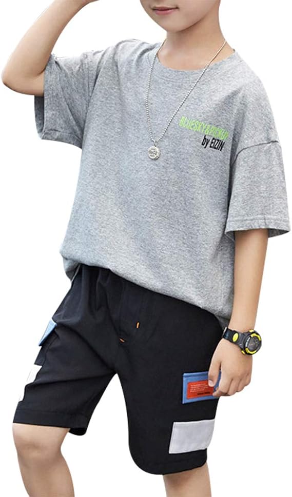 Amazon チレエコ Chireeko セットアップ 男の子 ボーイズ 半袖 Tシャツ ブラウス 丸い襟 ハーフパンツ スウェット パンツ 夏服 キッズ服 スポーツウェア トレーナー 可愛い 柔らかい 通園 発表会 通学 上下セット ショートパンツ ハーフパンツ 通販