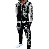 HHGKED Men 's Casual Tracksuit Hooded Full Zip Elastic Waistband Sweatsuit Set
