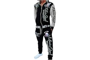 HHGKED Men 's Casual Tracksuit Hooded Full Zip Elastic Waistband Sweatsuit Set