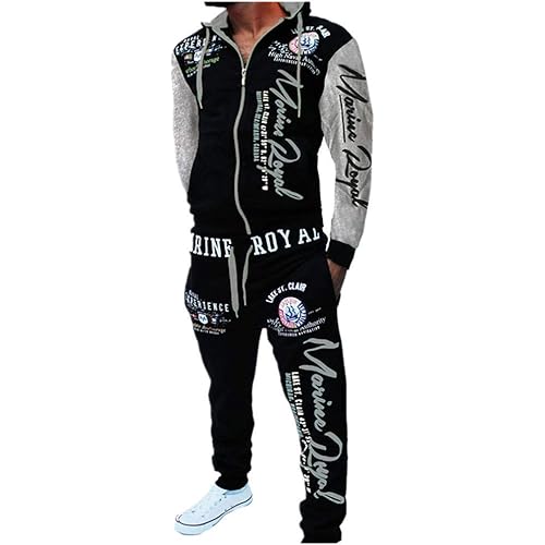 HHGKED Men 's Casual Tracksuit Hooded Full Zip Elastic Waistband Sweatsuit Set