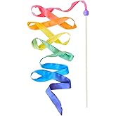 Sarah's Silks Rainbow Streamer - 8' Long Ribbon Wand for Kids, Pretend Play, Dance, Baton Stick Twirling, and Gymnastics Party Favors | 100% Silk and Wood Montessori and Waldorf Toys