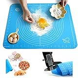 [Thickness Upgrade] Silicone Baking Mat with Measurements, Amytalk Thicken, Heat Resistance, Reusable Non-Stick Pastry Mat Non Slip Rolling Mat Dough Board Dough Kneading Mat, Blue, Easy Clean