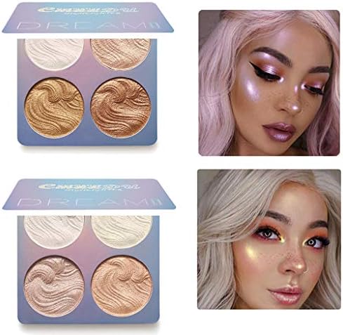 Fcostume 3D Shimmer Highlighter Face Powder Palette Face Base shine Illuminator Compact Contour Makeup Powder (4 Colors)