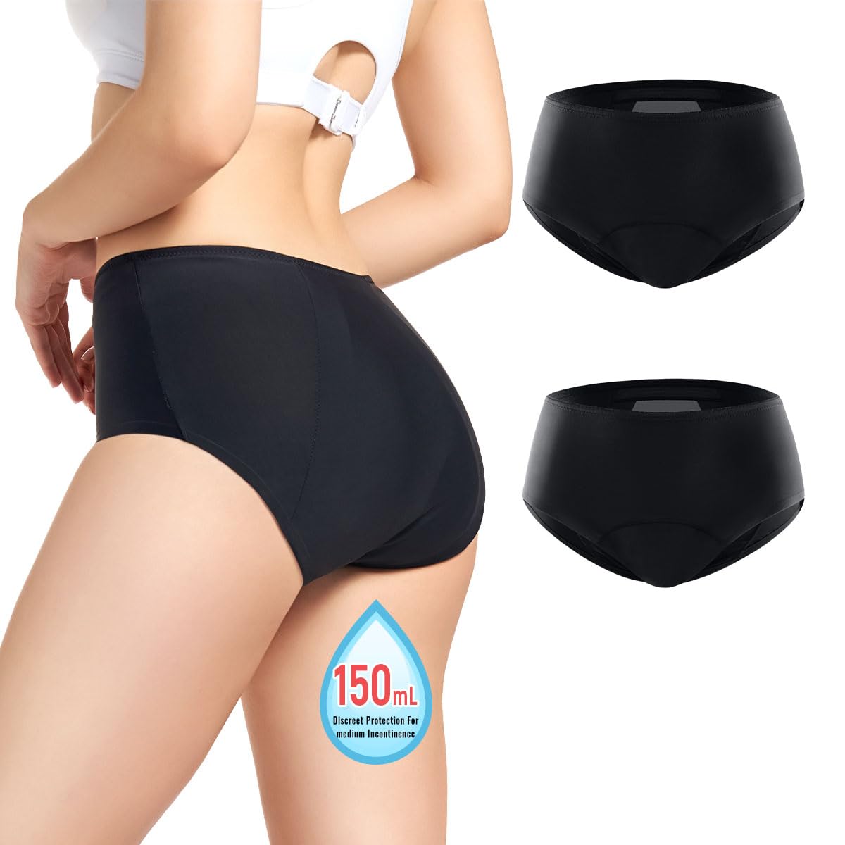 Photo 1 of Incontinence Underwear for Women 150ml High Absorbent Leak Proof Underwear Washable Women’s Incontinence Briefs for Women Incontinence Period Postpartum Leakage Protective Panties 2pcs-M