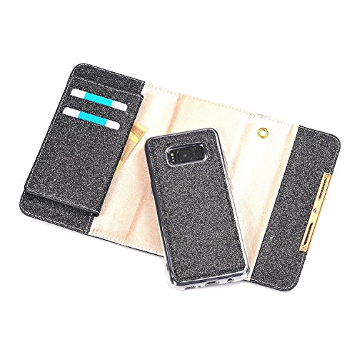 Samsung Galaxy S9 Plus Case with Strap,Stylish Cute Women/Girls Wallet Case with Shoulder Strap, YiMiky PU Leather Flip HandBag Card Holder Protective Case for Samsung Galaxy S9 Plus-Black