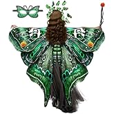 Halloween Green Butterfly Wings Costume for Womens, Butterfly Cape Set 4 PCS with Cloak, Mask, Headdress, Handheld, Halloween Fairy Wings Adult Women, Adult Fairy Wings