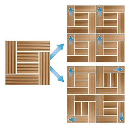 ECD Germany WPC Terrassenfliesen 30 x 30 cm 11er Spar Set für 1m² Teak Mosaik Holzoptik für Garten Balkon Bodenbelag mit… – Bild 6