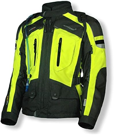 Olympia Moto Sport Mens Motorcycle Motoquest All Season Transition Jacket MJ219Z-L Neon Yellow/Black Large
