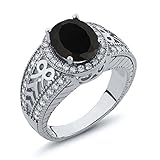 Gem Stone King 925 Sterling Silver Black Onyx Gemstone Jewelry Women's Ring 2.83 Cttw, 10X8MM Oval Center (Available 5,6,7,8,9)