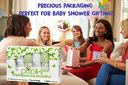 Pupiki Premium Baby Washcloths 6 Ultra-Soft Hypoallergenic 100% Organic Bamboo from rayon fiber Baby bath Washcloth Face towels Absorbent 10X10 Newborn Towel Pack Unisex Baby Shower Gift White & Green