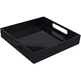 Tasybox Acrylic Serving Tray, Black Decorative Serving Trays with Handles for Kitchen Dining Room Table Ottoman Vanity Countertop 12" x 12"