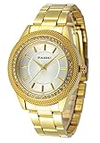 Tzou Mens Gold Watches Diamond Dial Gold Steel Analog Quartz Wrist Watch