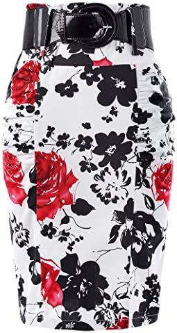Women's Stretchy Pencil Skirt Side Pleated Business Skirts with Belt KK271(28 Color)