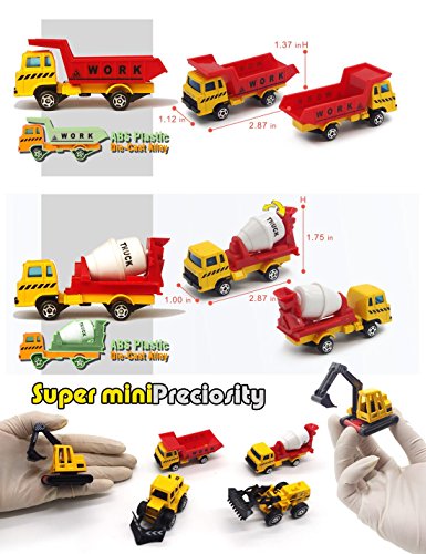 U DREAM Construction Vehicles for Kids Toys, 5 Assorted Mini Diecast Trucks Excavator Loader Bulldozer Dump Cement Mixer, Tiny Toys for Toddlers Boys and Girls, Construction Cake Topper Party Favors - Thumbnail 4