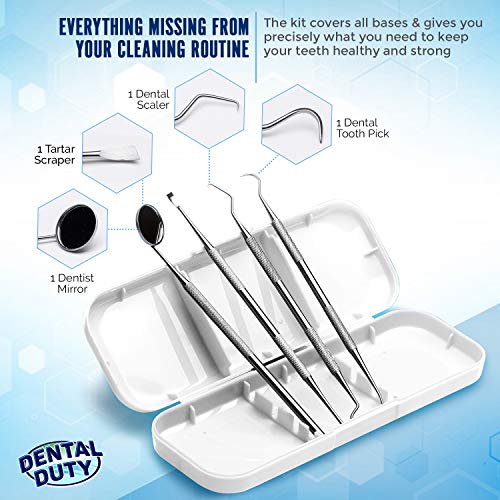 Kit De Détartrage Dentaire Professionnel - Grattoir, Miroir, Pic - 4 Pièces En Inox Avec étui