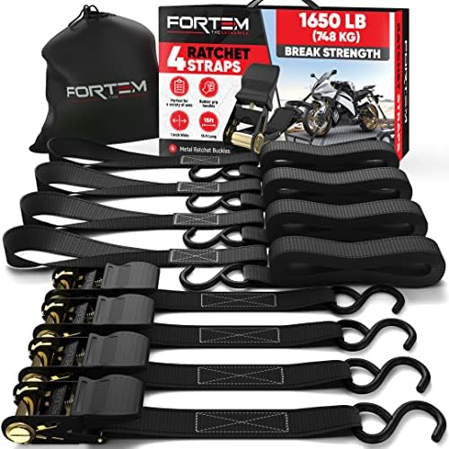 Set de Correas de Amarre con Tensor de Trinquete, Resistencia 249 kg de Carga, 748 kg al Rompimiento, 4 Ganchos de Acero Plastificado, 4 Correas de 4.5m, 4 Hebillas (Negro)