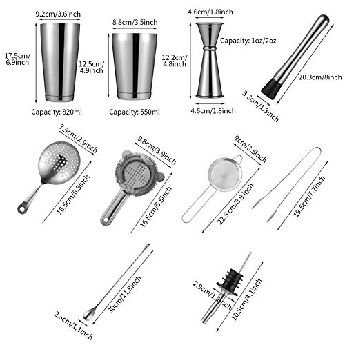 POHOVE Cocktail-Shaker-Set aus Edelstahl, mit Shaker, Messbecher, Eisbrecher, Filternetz, Eisclip, Rührstab, Weinmaul – Bild 5