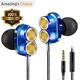 Wired Earbuds In Ear Heaphones with Microphone, Corded Stereo Earphones with Noise Cancelling, HiFi Audio, Deep Bass & Dual Driver, Sweatproof Earbuds for Apple iPhone Samsung Android