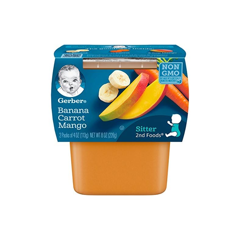 Gerber 2nd Foods Banana, Carrot & Mango Pureed Baby Food, 4 Ounce Tubs, 2 Count (Pack of 8)