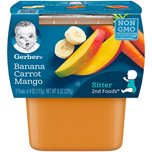 Gerber 2nd Foods Banana, Carrot & Mango Pureed Baby Food, 4 Ounce Tubs, 2 Count (Pack of 8)