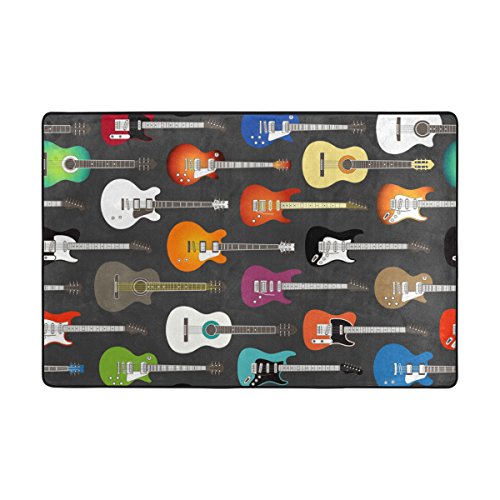 LORVIES Color Acoustic And Electric Guitars Background Area Rug Carpet Non-Slip Floor Mat Doormats for Living Room Bedroom 72 x 48 inches