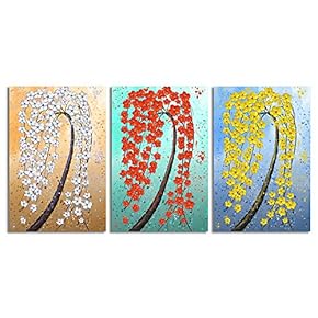 Canvas Wall Art Chinese Lucky Tree Oil Painting Artwork for Home Prints Framed - 16"x24" x 3 Panels