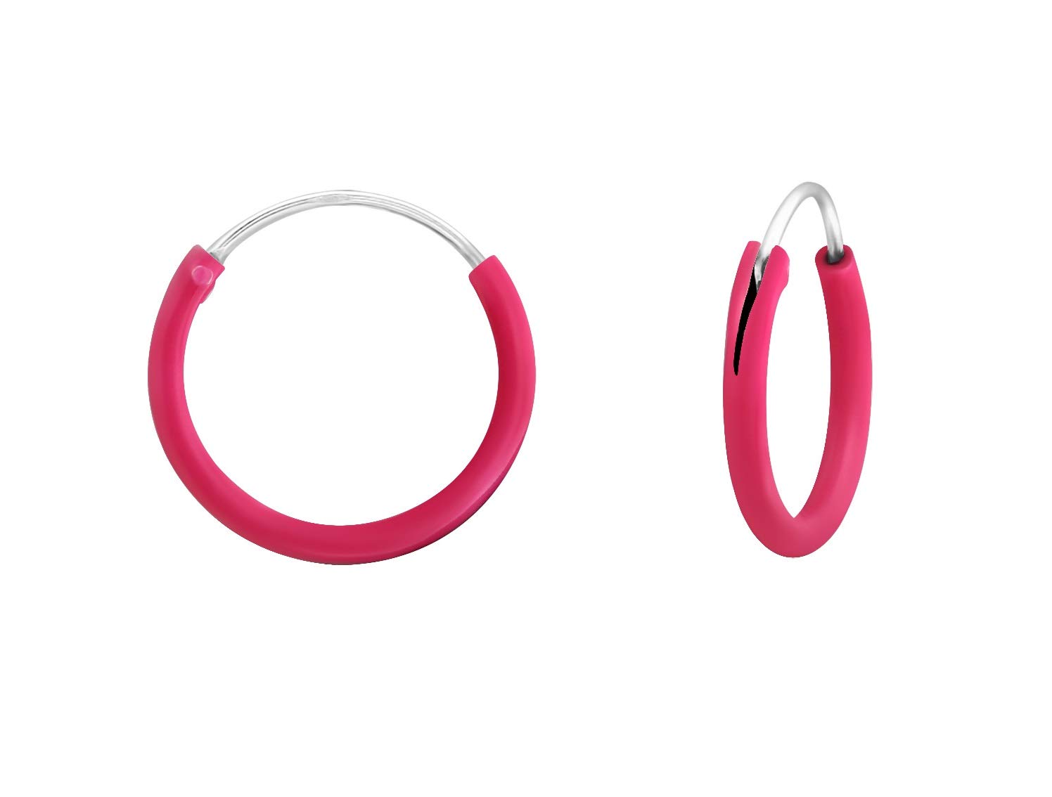 Pink Hoop Earrings .925 Sterling Silver 12mm