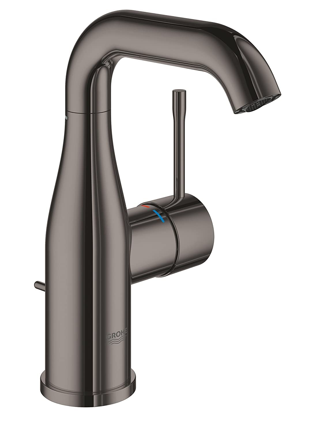 GROHE Essence Basin Tap with Pop-Up Waste Set (M-Size 193mm, Curved Swivel Spout, 28 mm Ceramic Cartridge, Water Saving, 3/8 Inch Tails, Min. Pressure 1 Bar), Hard Graphite, 23462A01