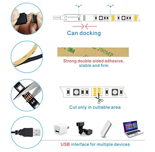 image for Idefair LED Strip Lighting 6.6ft 16 Color, LED TV Backlight Strip 5V 5