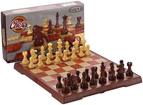 Folding Travel MagneticImitation Wood Color Chess Set by MAZEX Chess Board Game for Kids or Adults 12.5X10.6X0.82 Inch