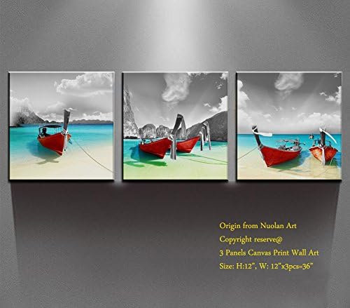 Canvas Print Wall Art- Modern Art Ocean Decor Oil Paintings Giclee Print "Red Boat Blue Ocean " for Wall Decor/Home Decorations -P3L3030-007
