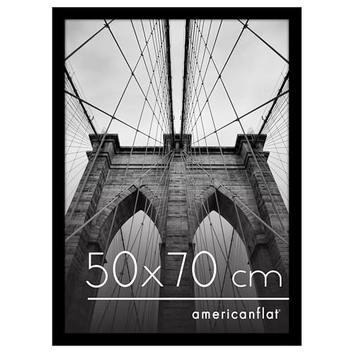 Americanflat Cornice 50x70 cm Nera - Cornice Foto 70x50 cm in Legno MDF con Pannello Protettivo in Plastica e Ganci Integrati