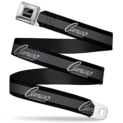 Buckle-Down Seatbelt Belt - 1969 CAMARO BY CHEVROLET Emblem/Stripe Black/Gray/Silver - 1.5" Wide - 24-38 Inches in Length