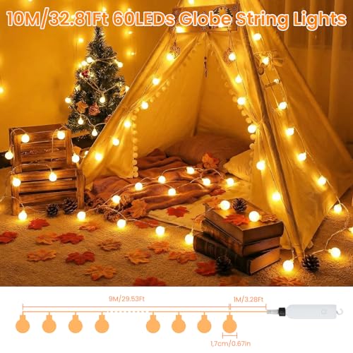Giliwosy 60LEDs 10 m LED Lights Battery Operated with USB 8 Function Modes Timer IP65 Waterproof Decorative LED Lights for Balcony Garden Party Room Camping Christmas