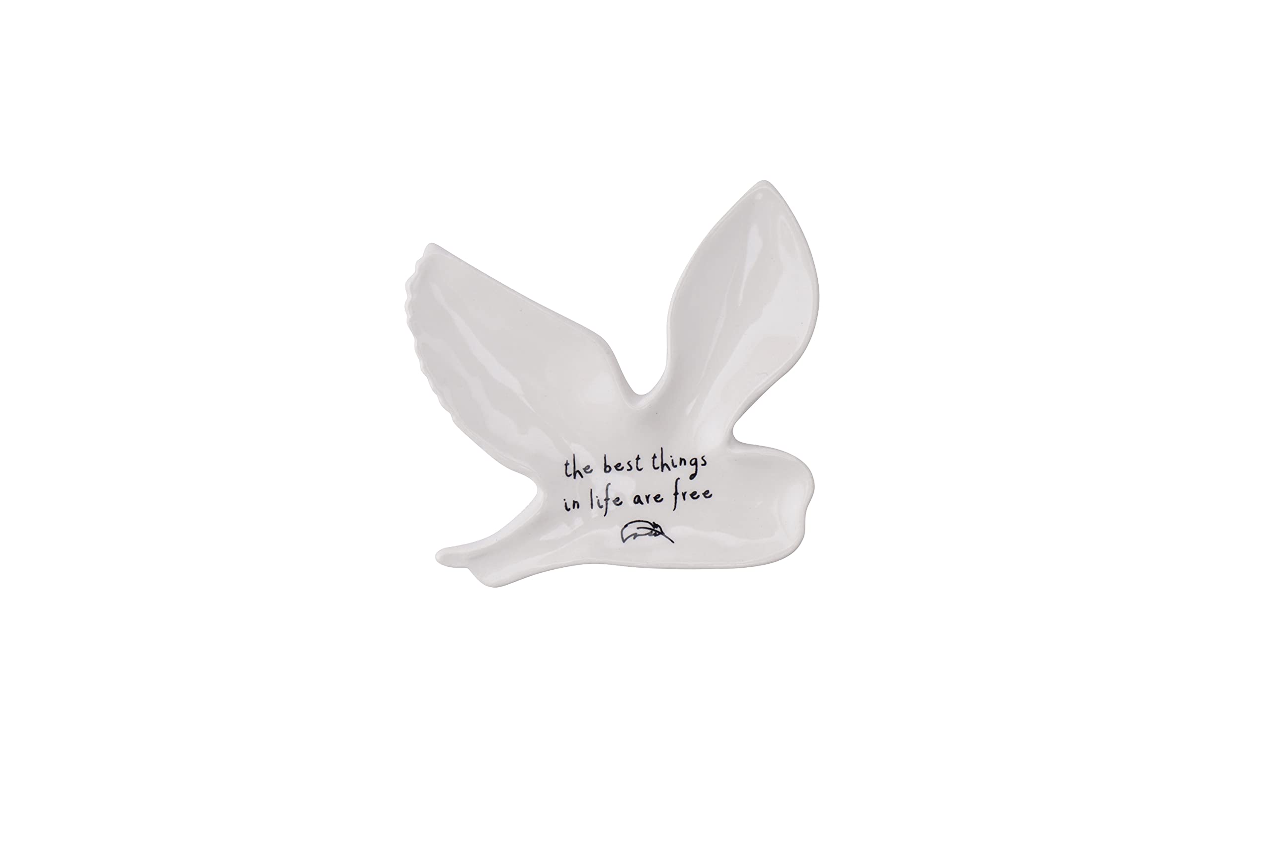 CGB Giftware Owl Shaped Ring Dish | Gift Boxed | Jewellery Holder Organiser Plate | White | ‘The Best Things In Life Are Free’ | Gift For Her | Send With Love GB05750