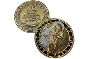 Aizics Mint St Joseph Coin, Saint Joseph Catholic Challenge Coin, Religious Coin Collectibles, Iron Bronze Plated 38mm x 2mm