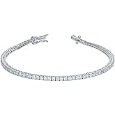 Unisex Classic Tennis Bracelet, White Gold Plated 3mm Round Cubic Zirconia Bracelet, 6.5-7.5 Inch Adjustable Clasp for Daily Wear & Special Occasions