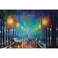 Moruska Art Jigsaw Puzzles 1000 Piece for Adults Wooden Jigsaw Puzzles Cool and Challenge - Romantic Rainy Night Walk