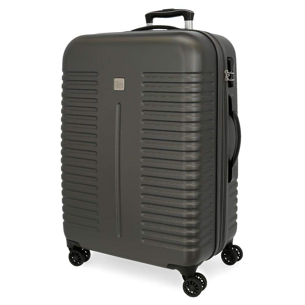 Roll Road India Grey Medium Suitcase 48 x 70 x 27 cm Rigid ABS Combination Lock 75 Litre 3.7 kg 4 Double Wheels
