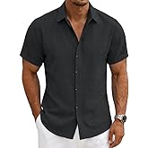 Mens Linen Shirts Short Sleeve Casual Shirt Button Down Summer Beach Vacation Tops Men Casual Dress Shirts Breathable