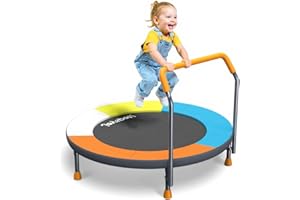 JOY SPOT! 3FT Toddler Trampoline for Kids Ages 1-6, 36" Foldable Mini Trampoline with Adjustable Handle, Indoor/Outdoor Rebounder, Colorful Jumping Mat, Quiet Elastic Band, Safety No-Gap, Max Load 100 LBS