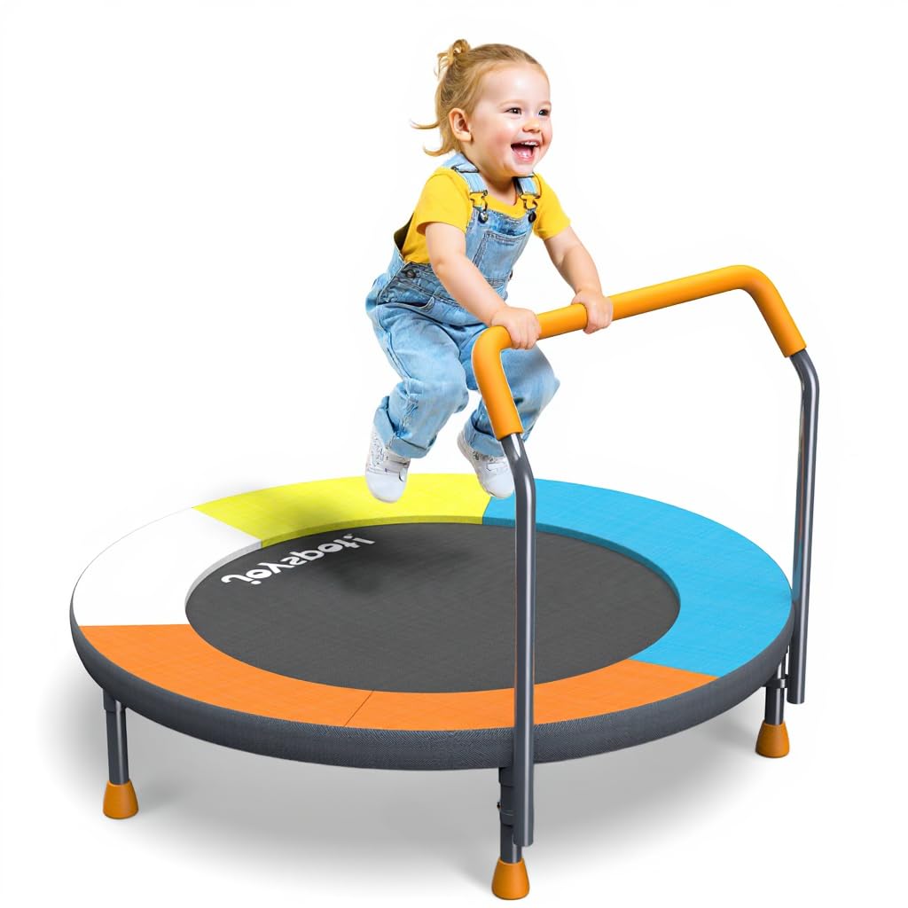 Photo 1 of ***(PARTS ONLY/ MISSING PARTS/ NON FUNCTIONAL)***3FT Toddler Trampoline for Kids Ages 1-6, 36" Foldable Mini Trampoline with Adjustable Handle, Indoor/Outdoor Rebounder, Colorful Jumping Mat, Quiet Elastic Band, Safety No-Gap, Max Load 100 LBS