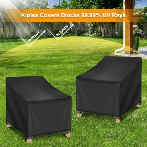 Kipiea 500D Patio Chair Covers Waterproof Winter - 2 Pack Lawn Outdoor Furniture Chair Covers with Anti UV and No Tears, No Fading (35"W x 38"D x 31"H)