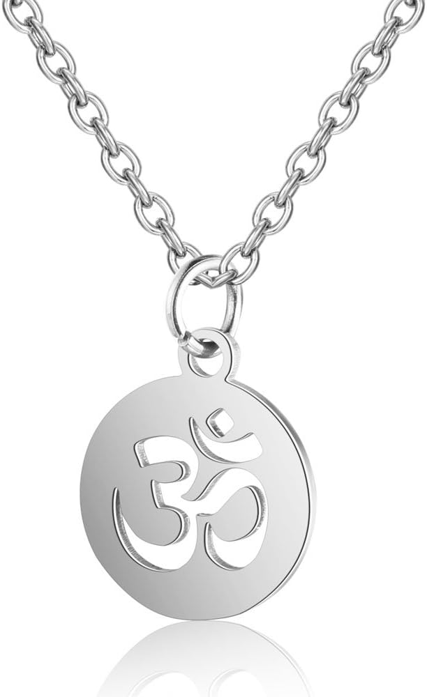 QIAMNI Stainless Steel Circle OM Yoga Buddha Pendant Necklace Chain for Women Men Handmad Fashion Jewelry